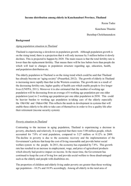 Income Distribution Among Elderly in Kanchanaburi Province, Thailand