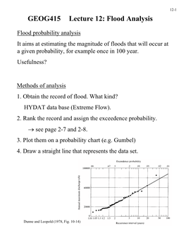 GEOG415 Lecture 12: Flood Analysis