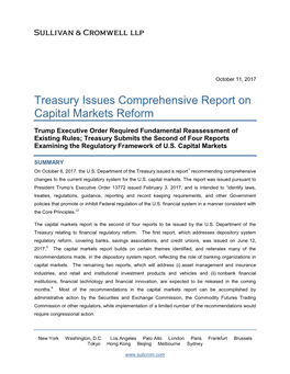 Treasury Issues Comprehensive Report on Capital Markets Reform