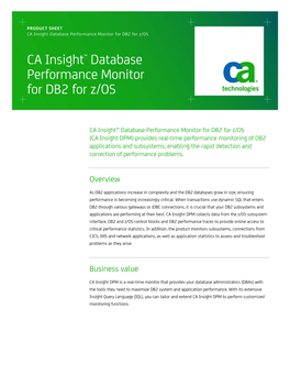 CA Insight Database Performance Monitor for DB2 for Z/OS