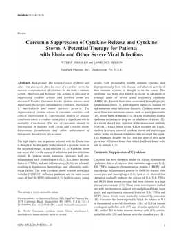 Curcumin Suppression of Cytokine Release and Cytokine Storm