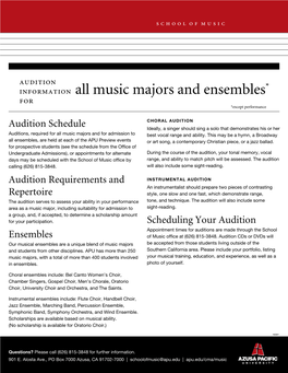 Music Majors and Ensembles for *Except Performance