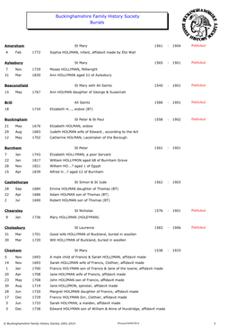 HOLLYMAN Burials, 1639-1839, Buckinghamshire, England