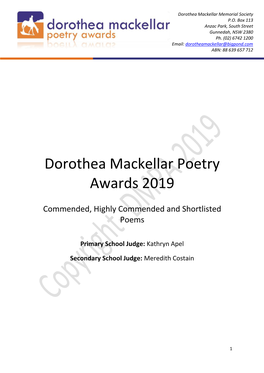 Dorothea Mackellar Poetry Awards 2019