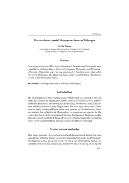 Data to the Terrestrial Heteroptera Fauna of Dobrogea Abstract Introduction Matherials and Methodes