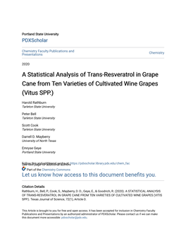 A Statistical Analysis of Trans-Resveratrol in Grape Cane from Ten Varieties of Cultivated Wine Grapes (Vitus SPP.)