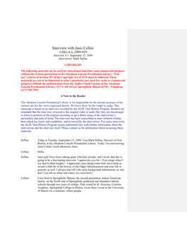 Interview with Janis Cellini # ISG-A-L-2009-029 Interview # 1: September 15, 2009 Interviewer: Mark Depue