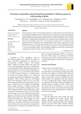 Proximate Composition and Micronutrient Potentials of Dialium Guineense Wild Growing in Benin 1,2Gnansounou, S