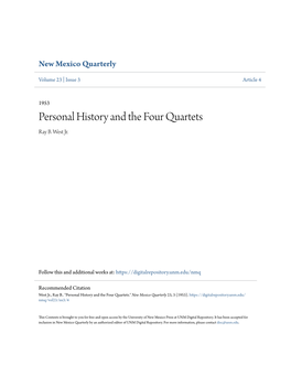 Personal History and the Four Quartets Ray B