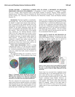 Tycho Crater: a Potential Landing Site to Study a Diversity of Regolith Processes and Space Weathering