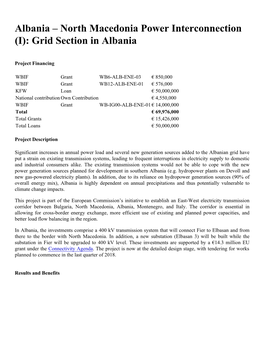 Albania – North Macedonia Power Interconnection (I): Grid Section in Albania