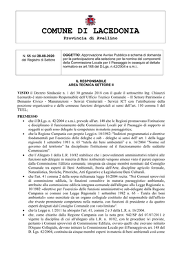 COMUNE DI LACEDONIA Provincia Di Avellino