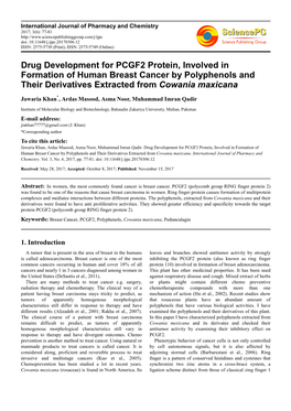 Drug Development for PCGF2 Protein, Involved in Formation of Human Breast Cancer by Polyphenols and Their Derivatives Extracted from Cowania Maxicana
