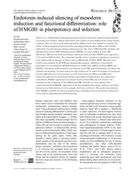 Endotoxin-Induced Silencing of Mesoderm Induction and Functional Differentiation: Role of HMGB1 in Pluripotency and Infection