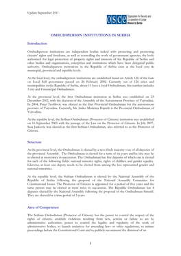 OM BUDSPERSON INSTITUTIONS in SERBIA Introduction