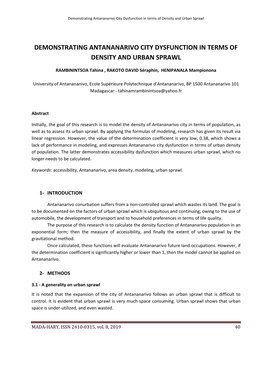 Demonstrating Antananarivo City Dysfunction in Terms of Density and Urban Sprawl