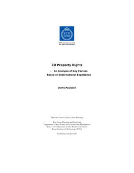 3D Property Rights an Analysis of Key Factors Based On