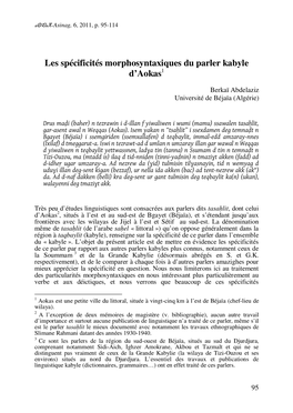 Les Spécificités Morphosyntaxiques Du Parler Kabyle D'aokas