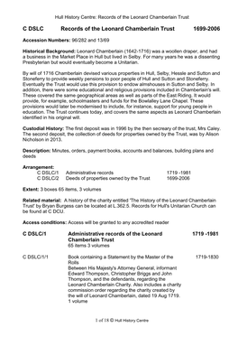 C DSLC Records of the Leonard Chamberlain Trust 1699-2006