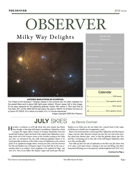 JULY 2009 OBSERVER Inside the Milky Way Delights Observer