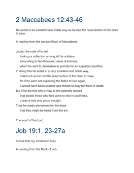 2 Maccabees 12:43-46 Job 19:1, 23-27A