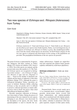 Two New Species of Echinops Sect. Ritropsis (Asteraceae) from Turkey