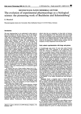 The Evolution of Experimental Pharmacology As a Biological Science: the Pioneering Work of Buchheim and Schmiedeberg' E