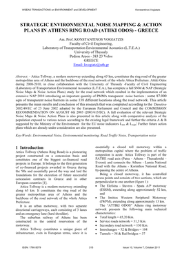 Strategic Environmental Noise Mapping & Action Plans in Athens Ring Road