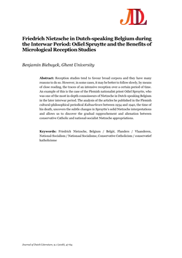 Friedrich Nietzsche in Dutch-Speaking Belgium During the Interwar Period: Odiel Spruytte and the Benefits of Micrological Reception Studies