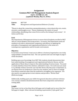 Assignment: Common MGT 360 Management Analysis Report Wayne.Smith@Csun.Edu [ Updated: Monday, May 21, 2018 ]