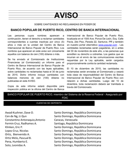 BANCO POPULAR DE PUERTO RICO, CENTRO DE BANCA INTERNACIONAL Awad-Kushner, Dave O. Cen De Ng, Li Qun Constantino Antonaquio,Anto