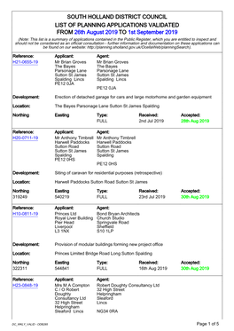 South Holland District Council List of Planning