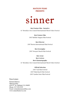 MATSON FILMS PRESENTS Sinner