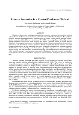 Primary Succession in a Created Freshwater Wetland