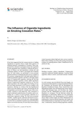 The Influence of Cigarette Ingredients on Smoking Cessation Rates *