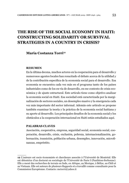 The Rise of the Social Economy in Haiti: Constructing Solidarity Or Survival Strategies in a Country in Crisis?