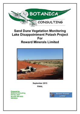 Sand Dune Vegetation Monitoring Lake Disappointment Potash Project for Reward Minerals Limited