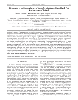 Biting Patterns and Host Preference of Anopheles Epiroticus in Chang Island, Trat Province, Eastern Thailand