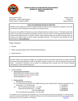 Rancho Santa Fe Fire Protection District Board of Directors Meeting Agenda