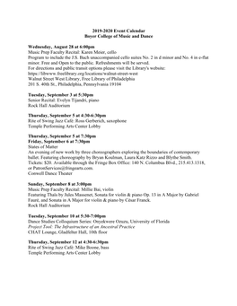 2019-2020 Event Calendar Boyer College of Music and Dance