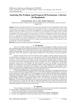 Analyzing the Problem and Prospects of Ecotourism: a Review on Bangladesh