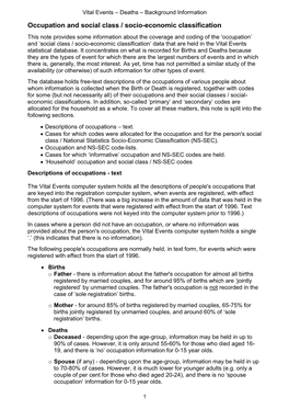 Occupation and Social Class / Socio-Economic Classification