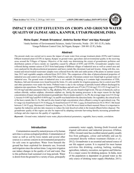 Impact of Cetp Effluents on Crops and Ground Water Quality of Jajmau Area, Kanpur, Uttar Pradesh, India