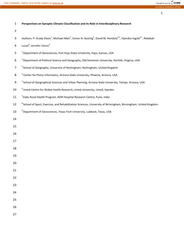 Perspectives on Synoptic Climate Classification and Its Role in Interdisciplinary Research