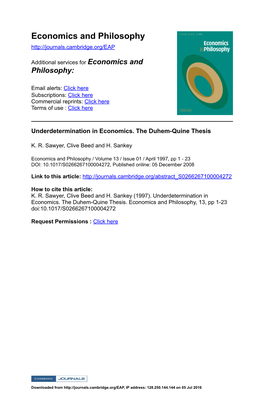 Underdetermination in Economics. the Duhem-Quine Thesis