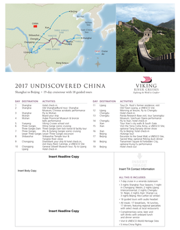 2017 UNDISCOVERED CHINA Shanghai to Beijing X 19-Day Cruisetour with 18 Guided Tours