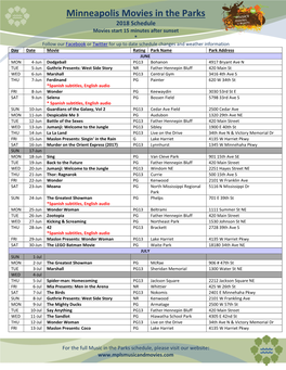 Movies in the Parks Schedule