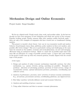 Mechanism Design and Online Economics