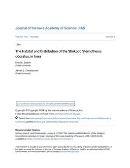 The Habitat and Distribution of the Stinkpot, Sternotherus Odoratus, in Iowa