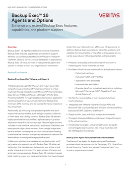 Data Sheet Veritas Backup Exec Agents and Options